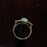 East West Opal Ring w Earth Mined Diamonds in Solid 14k Yellow Gold Oval 8x6mm