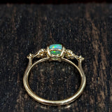 East West Opal Ring w Earth Mined Diamonds in Solid 14k Yellow Gold Oval 8x6mm