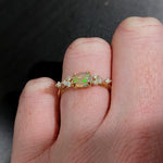 East West Opal Ring w Earth Mined Diamonds in Solid 14k Yellow Gold Oval 8x6mm