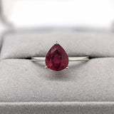 3.5ct Red Ruby Ring in Solid 14k White Gold | Pear Shape 10x7mm | Solitaire Ring