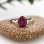 3.5ct Red Ruby Ring in Solid 14k White Gold | Pear Shape 10x7mm | Solitaire Ring