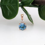 Solitaire Aquamarine Pendant w Earth Mined Diamonds in Solid 14k Rose Gold