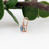 Solitaire Aquamarine Pendant w Earth Mined Diamonds in Solid 14k Rose Gold