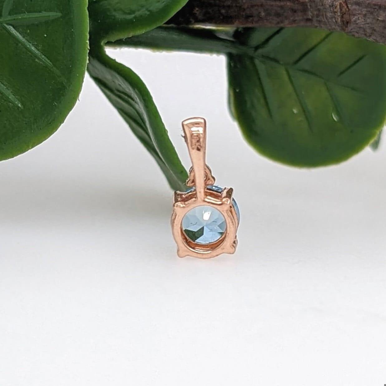 Solitaire Aquamarine Pendant w Earth Mined Diamonds in Solid 14k Rose Gold