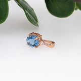 Solitaire Aquamarine Pendant w Earth Mined Diamonds in Solid 14k Rose Gold