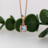 Solitaire Aquamarine Pendant w Earth Mined Diamonds in Solid 14k Rose Gold