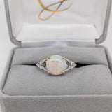 Multi Color Jelly Opal Ring in 14K Yellow Gold with Diamond Accents | Round 9.5m