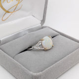 Multi Color Jelly Opal Ring in 14K Yellow Gold with Diamond Accents | Round 9.5m