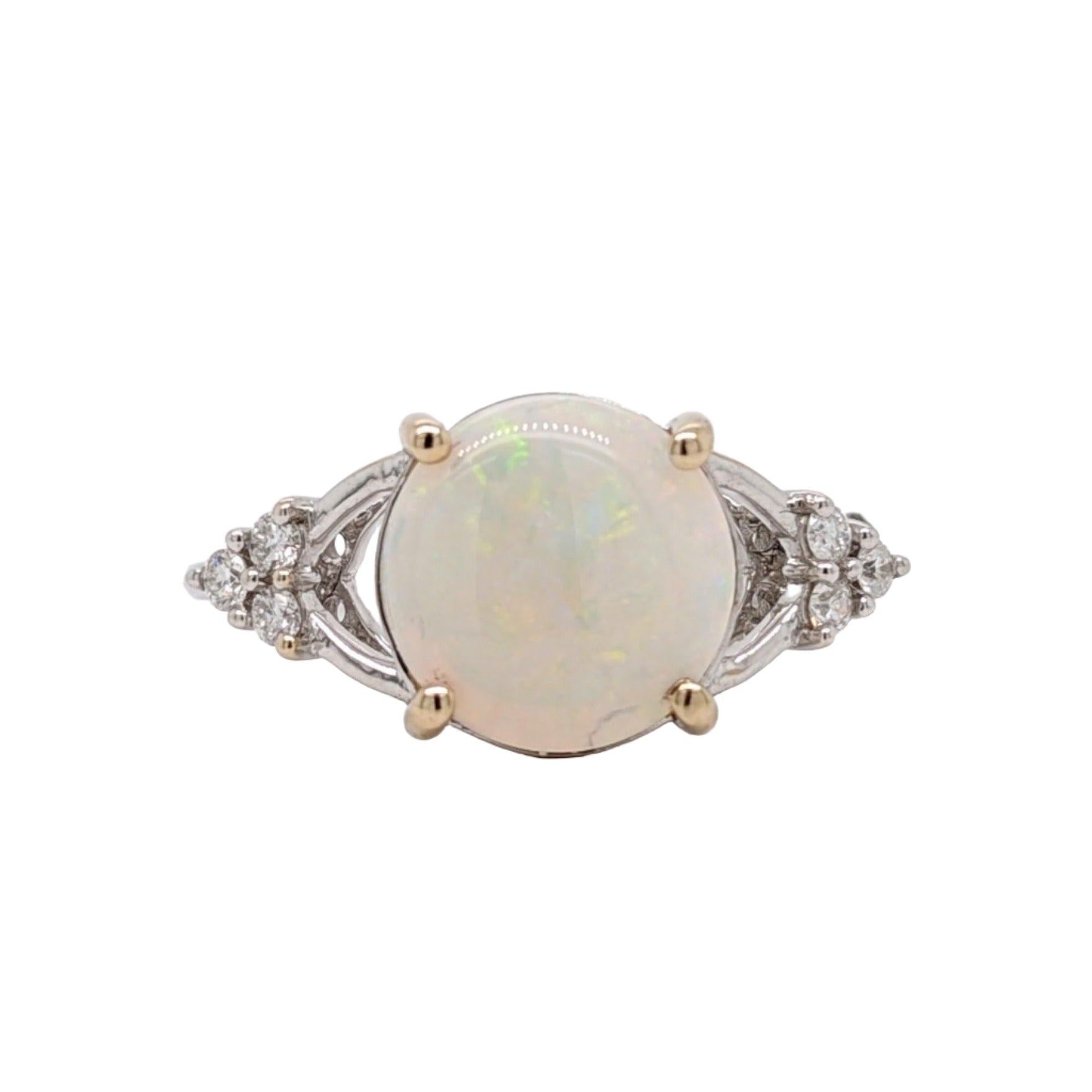 1.5ct Opal Ring w Earth Mined Diamonds in Solid 14K Dual Tone Gold Round 9.5mm