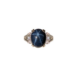 6.2ct Statement Star Sapphire Ring w Natural Diamond Accents in Solid 14K Gold