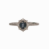 Natural Alexandrite Ring w Diamond Halo in Solid 14k White Gold | Oval 5x3.5mm | June Birthstone