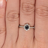 Natural Alexandrite Ring w Diamond Halo in Solid 14k White Gold | Oval 5x3.5mm | June Birthstone