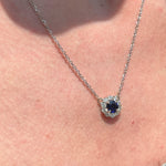 Sapphire Pendant Necklace w Earth Mined Diamonds in Solid 14K Gold Round 6mm