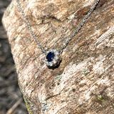 Sapphire Pendant Necklace w Earth Mined Diamonds in Solid 14K Gold Round 6mm