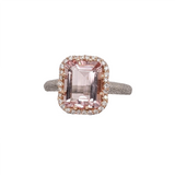 2.7ct Morganite Ring w Earth Mined Diamonds in Solid 14K Dual Tone Gold | Emerald cut 10x8mm | June Birthstone