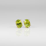 Liora | Peridot Four-Prong Stud Earrings in Solid 14K Gold - Oval, 7×5mm, August Birthstone Studs
