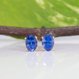 Calla | Natural Tanzanite Stud Earrings, AAA Oval 7x5mm, Solid 14K Gold Studs, Genuine Tanzanite Earrings, Yellow White Rose Gold, Gift for Her