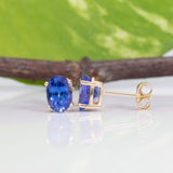 Calla | Natural Tanzanite Stud Earrings, AAA Oval 7x5mm, Solid 14K Gold Studs, Genuine Tanzanite Earrings, Yellow White Rose Gold, Gift for Her