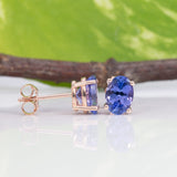 Calla | Natural Tanzanite Stud Earrings, AAA Oval 7x5mm, Solid 14K Gold Studs, Genuine Tanzanite Earrings, Yellow White Rose Gold, Gift for Her