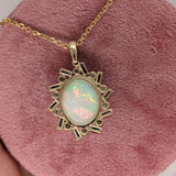 6.8ct Opal Pendant w Earth Mined Diamonds & Sapphires in Solid 14K Gold OV 16x12