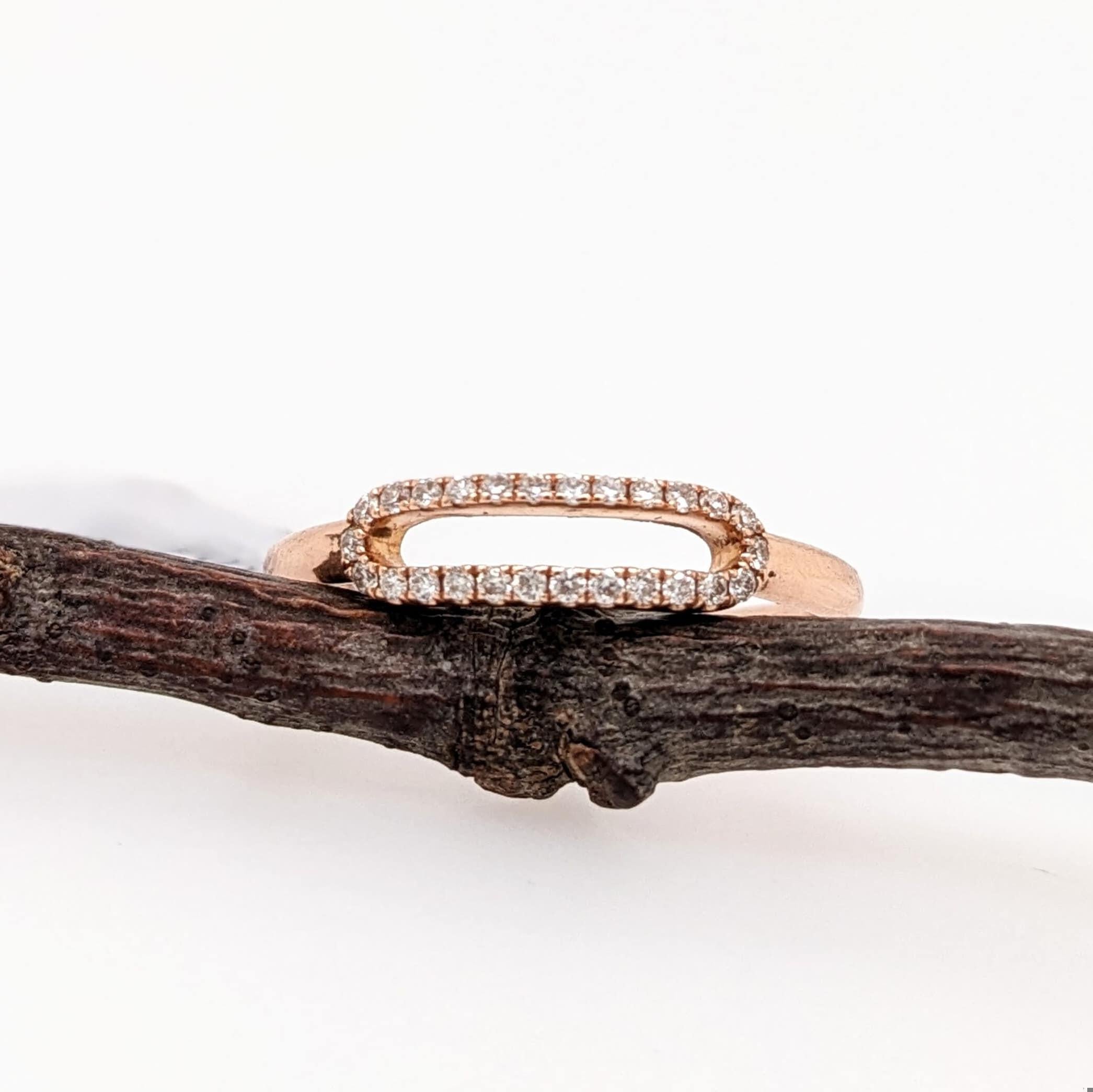 Open Oval Band Ring w Earth Mined Diamonds in Solid 14k Rose Gold