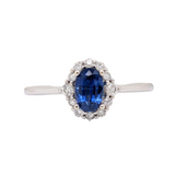 Ceylon Sapphire and Diamond Halo Ring