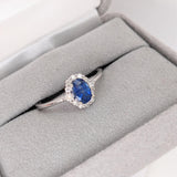 Ceylon Sapphire and Diamond Halo Ring