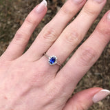 Ceylon Sapphire and Diamond Halo Ring