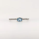 East West Aquamarine Ring w Natural Diamonds in Solid 14K White Gold Oval 3x5mm