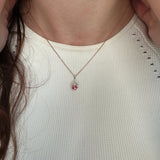 Pink Tourmaline Pendant w Natural Diamonds in Solid 14k Dual Tone Gold Round 5mm