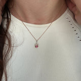 Pink Tourmaline Pendant w Natural Diamonds in Solid 14k Dual Tone Gold Round 5mm