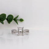 Gold Detail Split Shank with Pave Diamonds Ring Semi Mount in Solid 14K Gold | Emerald Cut 8x6mm | Customizable
