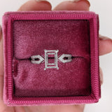 Gold Detail Split Shank with Pave Diamonds Ring Semi Mount in Solid 14K Gold | Emerald Cut 8x6mm | Customizable