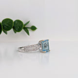 Gold Detail Split Shank with Pave Diamonds Ring Semi Mount in Solid 14K Gold | Emerald Cut 8x6mm | Customizable