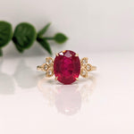 2.3ct Red Ruby Ring w Earth Mined Diamonds in Solid 14K Gold | Oval 10x8mm