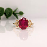 2.3ct Red Ruby Ring w Earth Mined Diamonds in Solid 14K Gold | Oval 10x8mm