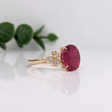 2.3ct Red Ruby Ring w Earth Mined Diamonds in Solid 14K Gold | Oval 10x8mm