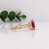 2.3ct Red Ruby Ring w Earth Mined Diamonds in Solid 14K Gold | Oval 10x8mm