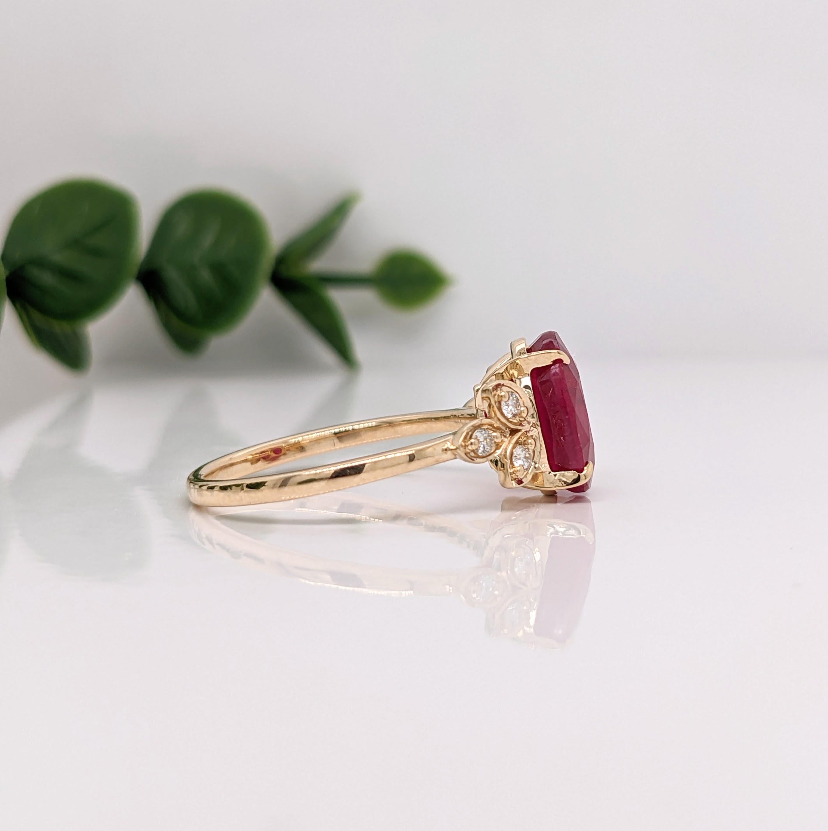 2.3ct Red Ruby Ring w Earth Mined Diamonds in Solid 14K Gold | Oval 10x8mm