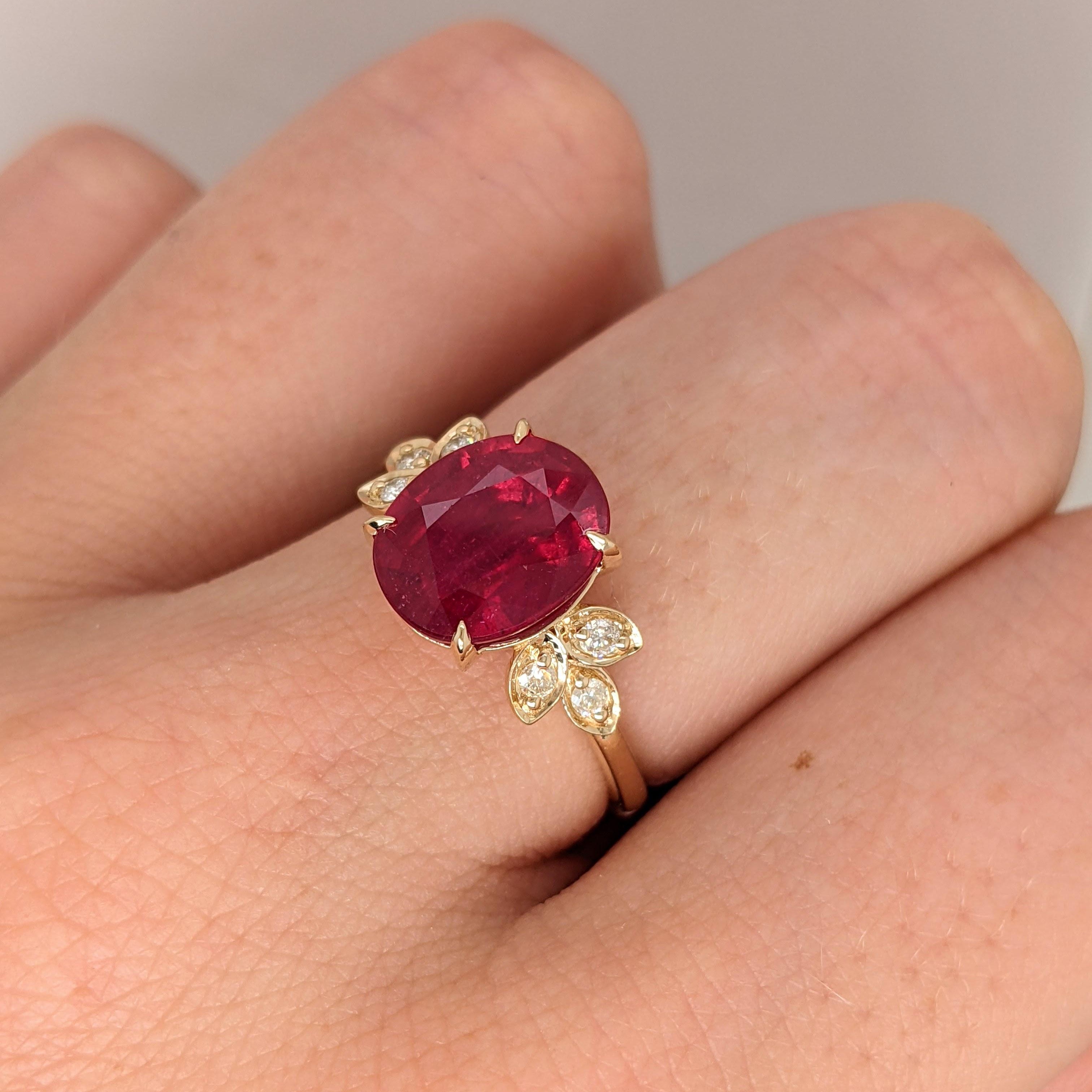 2.3ct Red Ruby Ring w Earth Mined Diamonds in Solid 14K Gold | Oval 10x8mm