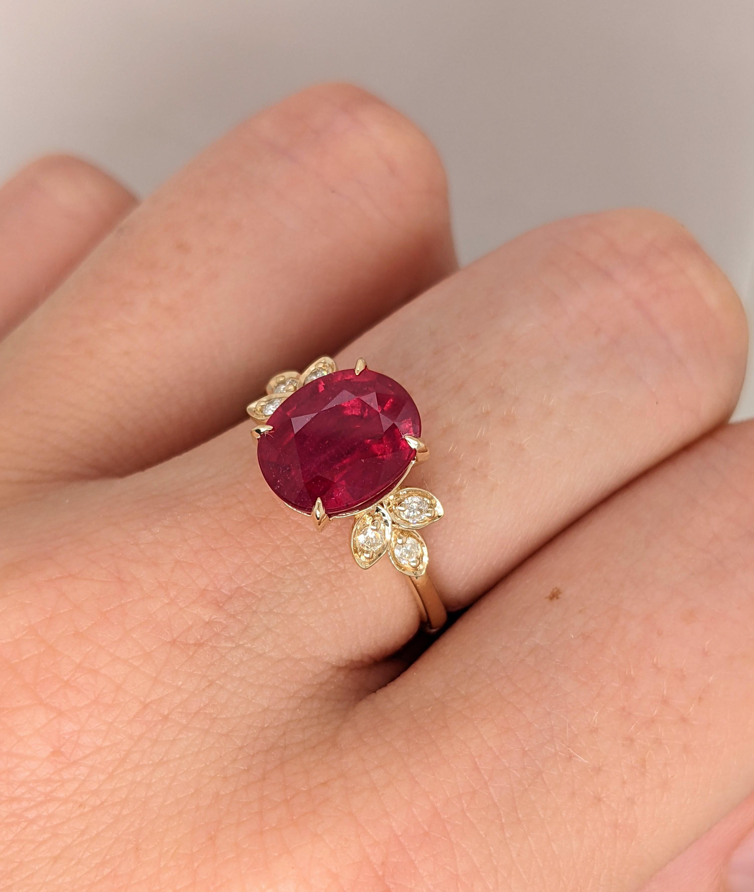 2.3ct Red Ruby Ring w Earth Mined Diamonds in Solid 14K Gold | Oval 10x8mm