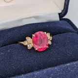 2.3ct Red Ruby Ring w Earth Mined Diamonds in Solid 14K Gold | Oval 10x8mm