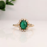 Vintage Inspired Emerald Ring w Earth Mined Diamonds in Solid 14K Gold | Oval 8x6mm | May Birthstone