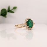 Vintage Inspired Emerald Ring w Earth Mined Diamonds in Solid 14K Gold | Oval 8x6mm | May Birthstone