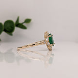 Vintage Inspired Emerald Ring w Earth Mined Diamonds in Solid 14K Gold | Oval 8x6mm | May Birthstone