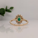 Vintage Inspired Emerald Ring w Earth Mined Diamonds in Solid 14K Gold | Oval 8x6mm | May Birthstone