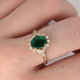 Vintage Inspired Emerald Ring w Earth Mined Diamonds in Solid 14K Gold | Oval 8x6mm | May Birthstone