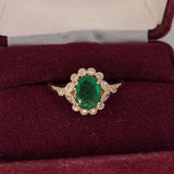 Vintage Inspired Emerald Ring w Earth Mined Diamonds in Solid 14K Gold | Oval 8x6mm | May Birthstone