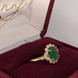 Vintage Inspired Emerald Ring w Earth Mined Diamonds in Solid 14K Gold | Oval 8x6mm | May Birthstone