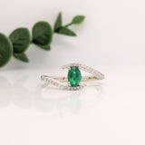 Bypass Oval Emerald Ring with Diamond Accents in Solid Gold – Elegant Open Wrap Emerald Engagement or Statement Ring for Women